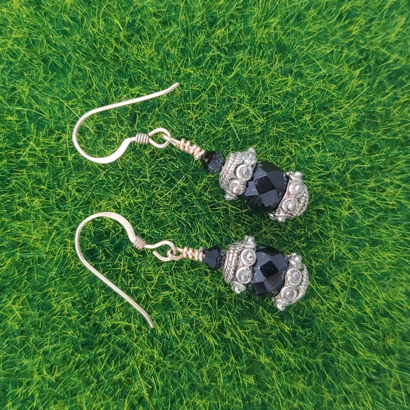 14k Gf Onyx Crystal Drop Earrings E1017 - Picture 1 of 3